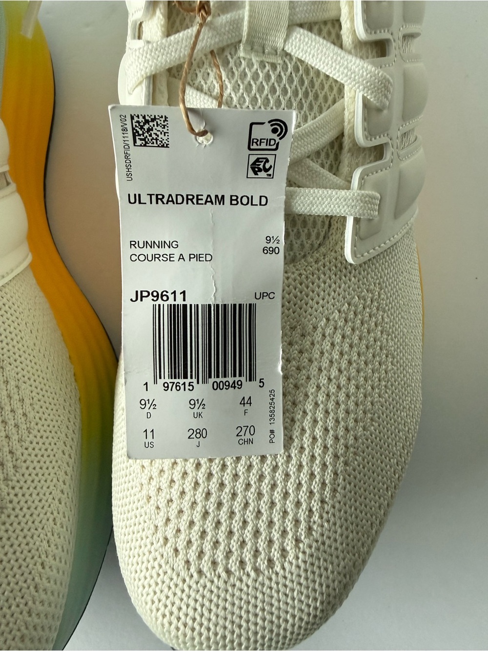Adidas Ultradream Bold Running Sneakers Women’s Size 11 White Yellow JP9611 New - Picture 7 of 11